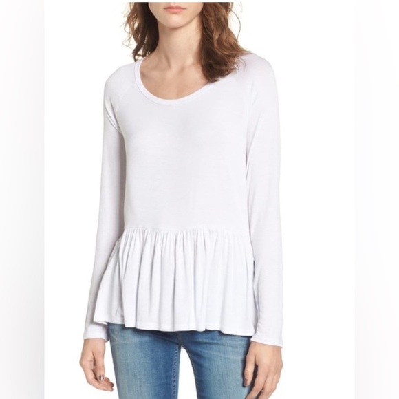 bp Tops - bp Women's White Long-Sleeve Peplum Top SZ L